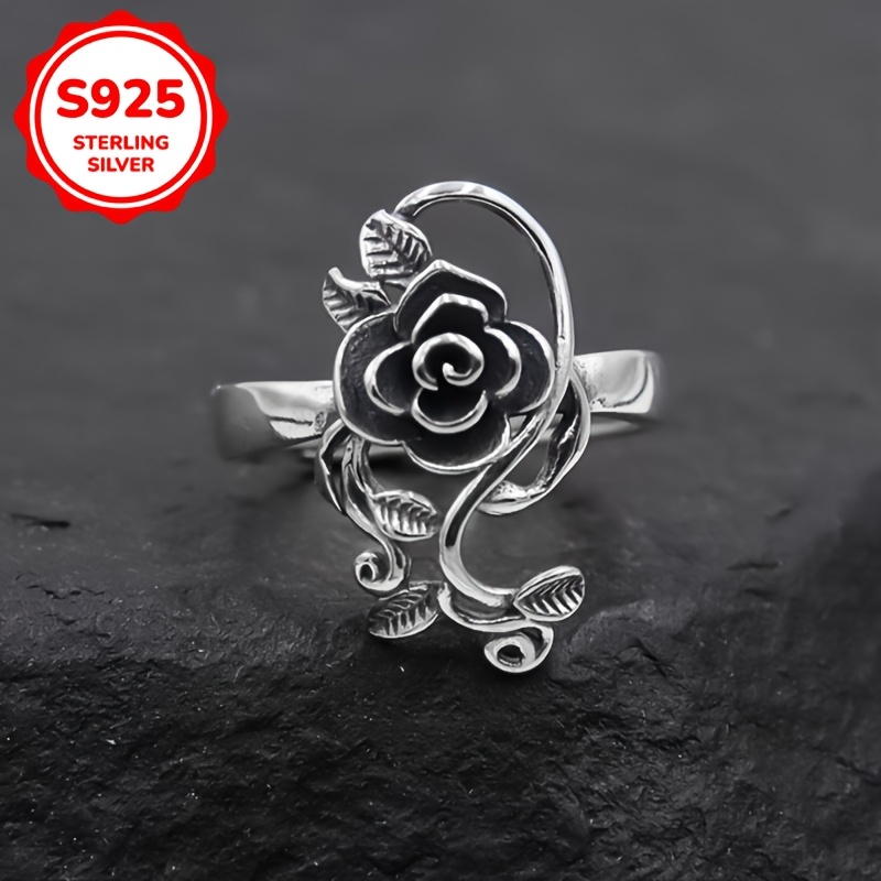 Creative Rose Ring Fashionable Opening Adjustable Women's Ring in 925 Silvery